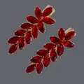 Barrettes à cheveux élégantes avec cristaux marquise rouges et fermoir en métal doré - Style Luxe Zircon Rouge (HS-J6754GRED)