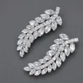 Barrettes à cheveux feuilles argentées élégantes avec cristaux marquise - Style Fille Branche Argent (HS-J7421S)