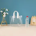 Clear PVC transparent tote bag with sturdy white handles for gift and party favors packaging - White Transparent