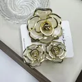 Elegant cream camellia flower hair clip and shark claw set with gold-tone metal edging - Yellow Rose Jelly Set With Gold-edged Clasp (includes Card)