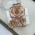 Elegant pink camellia flower hair clip and earring set with gold trim for women - Gold-rimmed Rose Jelly Set (red) With Clasps (includes Card)