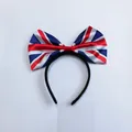 Satin Union Jack British flag oversized bow headband for holiday party celebrations - UK Flag