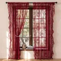 Elegant burgundy French lace curtain featuring delicate floral patterns for SKU display - Red Round Mirror Flower