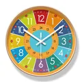 Colorful educational wall clock for kids learning time with hour and minute scales - Silent Blue Core - Rainbow Dots Gold Frame (6362-W) / S