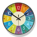 Colorful educational wall clock for children with silent quartz movement designs - Basic Quartz - Colorful Sectors Black Frame (6364-B) / S