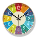 Colorful educational wall clock with wood frame and large numbers for kids - Basic Quartz - Colorful Sectors Gold Frame (6364-B) / S