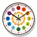 Vibrant and colorful children's educational wall clock featuring 24-hour time markers - Basic Quartz - Colorful Education Black Frame (6365-B) / S
