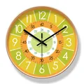 Educational silent wall clock with colorful 24-hour and minute markers - Basic Quartz - Geometric Splicing Gold Frame (6366-B) / S