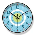 Educational colorful silent quartz wall clock for kids room and learning time telling - Basic Quartz - Blue Green Concentric Black Frame (6367-B) / S