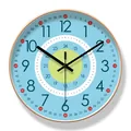 Educational cartoon wall clock with blue dial and multi-scale quartz movement for kids - Basic Quartz - Blue Green Concentric Gold Frame (6367-B) / S
