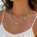 Elegant French vintage gold-plated necklace with sparkling square pendants - Square Rhinestone Style (32682-nek-G-EP)