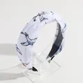 Stylish wide white knotted headband with blue bird print for daily hair accessories - White Bird Print