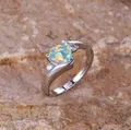 Elegant silver heart shaped fire opal ring with sparkling zircon stones for women - US 7 / Silver Tone White Synthetic Opal