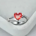 Elegant silver engagement ring with a large heart-shaped red zircon and purple stones. - US 7 / Silver Tone Pink Yellow Zirconia