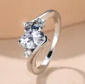 Elegant silver-toned heart shaped zircon ring for fashion wedding and engagement - US 7 / Silver Clear Zirconia