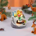 Festive Christmas resin music box featuring a rotating train and glowing LED lights - Double Rotating Santa Style