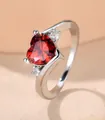 Elegant silver plated ring featuring a vibrant red heart-shaped zircon for engagement - US 7 / Silver Red Zirconia