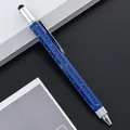 Professional blue 6-in-1 multi-functional metal tool pen with stylus, ruler and level - Style B / Dark Blue