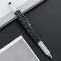 Versatile black 6-in-1 multi-tool metal pen with stylus and integrated ruler - Style A / Matte Black