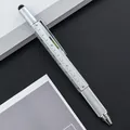 Premium 6-in-1 silver metal multi-function tool pen with ruler, level, and stylus - Style A / Silver
