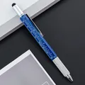 Blue 6-in-1 multi-functional metal tool pen featuring a stylus, ruler, and level - Style A / Blue