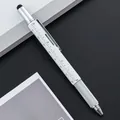 Silver 6-in-1 multi-functional metal tool pen with ruler and capacitive stylus tool - Style A / White