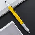 Professional yellow 6-in-1 multi-function metal tool pen with stylus and ruler scale - Style A / Bright Yellow