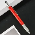 Red 6-in-1 multi-functional tool pen with ruler, spirit level, and touchscreen stylus - Style A / Red