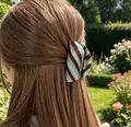 Elegant blue and brown striped hair claw clip, ideal for stylish updos and buns. - Striped