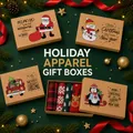Weihnachtsgeschenkboxen aus Kraftpapier mit festlichen Illustrationen für Kleidung - Weihnachtsmann/Auto/Pinguin/Schneemann / L