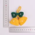 Handmade knitted yellow bell pendant with green bow and white snowflake pattern - Christmas Snowflake Bells - Green