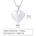 Heart-shaped locket necklace in polished stainless steel with 29mm pendant size detail - PN-1255S (Steel Color/Openable/Smooth Surface)