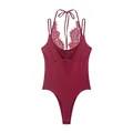 Eleganter burgunderroter Body mit Spitzenbesatz und Neckholder für Damen Frühjahr - XS / Rot