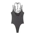 Eleganter dunkelgrauer Body mit zartem Spitzen-Halterneck und tiefem Ausschnitt - XS / Dunkelgrau