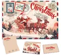 Vintage kraft Christmas greeting card set featuring Santa Claus and reindeer illustrations - Santa Claus in Carriage