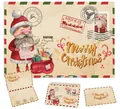 Detailed view of vintage kraft Christmas cards and envelopes with Santa Claus illustration - Good Tidings Santa