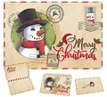 Detailed view of vintage kraft Christmas card with snowman illustration and envelope - Snowman
