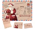 Detailed view of vintage kraft Christmas card and envelope set with Santa design - Full Body Santa Claus