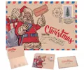 Vintage kraft Christmas greeting card set featuring Santa Claus illustration and envelope - Backpack Santa
