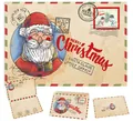Decorative vintage Kraft paper Christmas greeting card set with Santa Claus and envelope. - Round Santa Claus