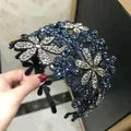 Elegante cerchietto per capelli con fiori blu e strass antiscivolo da donna accessorio - Grigio Blu Inchiostro