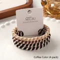 Premium set of four woven coffee color high-elasticity hair ties for elegant styling - 12# Wrapped Cord Coffee (Pack of 4)