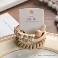 Stylish 3-piece high-elastic hair tie set in light coffee with bow and bead ornaments - Bow Knot Style / 3 Pieces/Pack / Light Coffee