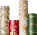 Assorted Christmas kraft gift wrapping paper rolls with snowflake and holly patterns - Set 2
