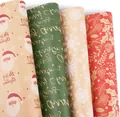 Christmas Kraft wrapping paper rolls featuring Santa Claus and snowflake patterns. - Set 6