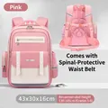 Pink ergonomic school backpack for primary students with spine protection belt - L / Pink
