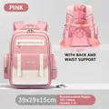 Pink ergonomic school backpack for primary students with specific dimensions shown - S / Pink