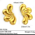 Elegant 18K gold plated stainless steel petal-shaped drop earrings with 1.93in length - 5.0cmx2.8cm / Gold