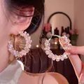Elegant oversized hoop earrings decorated with pink crystal beads and white pearls - Beaded Pearl Large Hoop / Pink Pearl