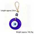 Blue glass Evil Eye hanging ornament with hemp rope and decorative beads - Diameter 8CM (NS-0122-White Wood Beads) / White Wood Beads Blue Eye